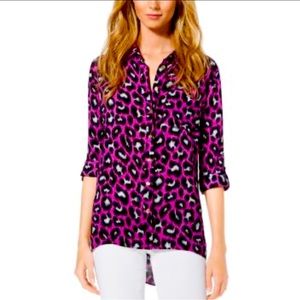 Michael kors leopard print pink button down shirt XXS